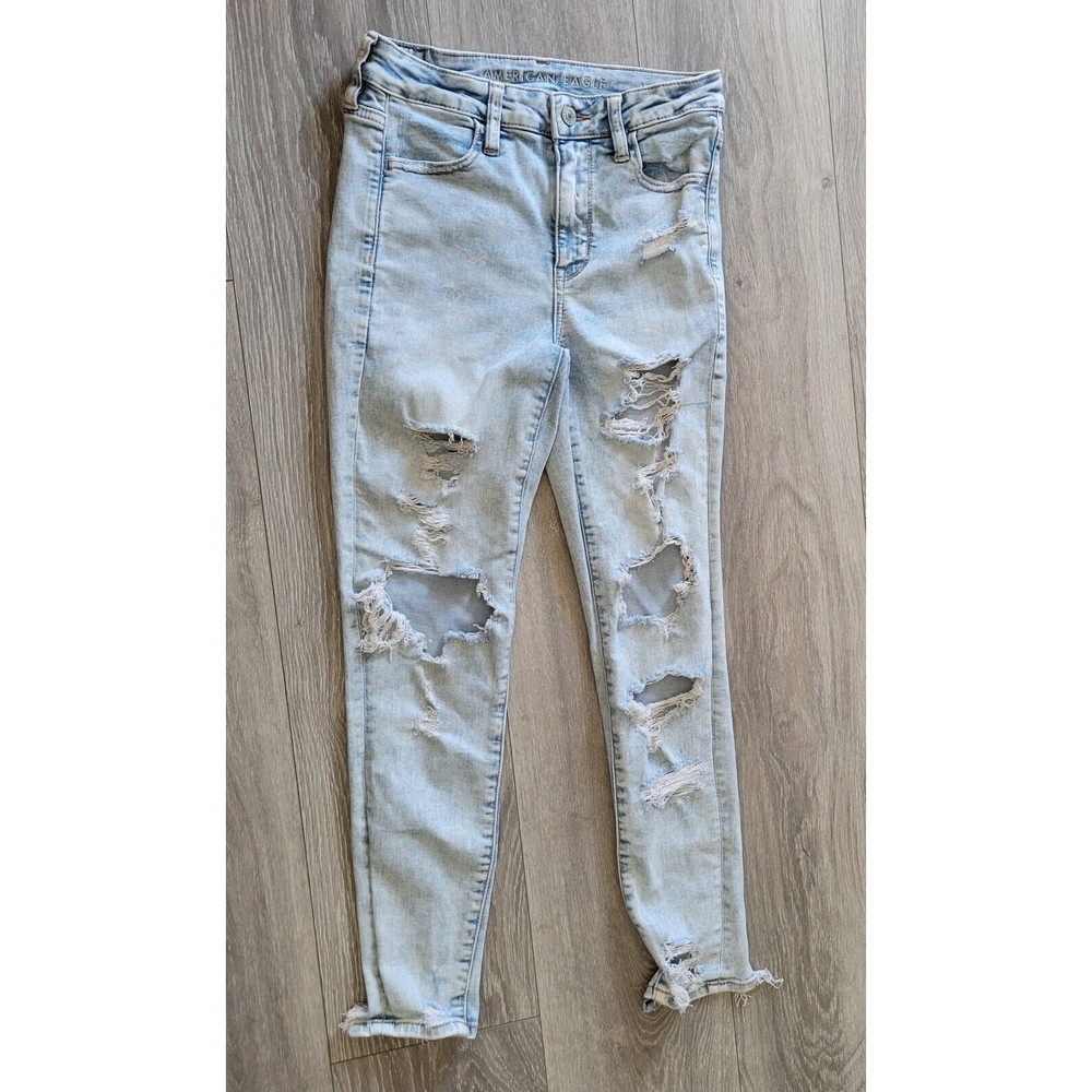 American Eagle Super Hi Rise Jegging Jeans Super Destroy Ripped Size 4 Short